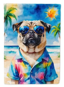 Pug Summer Beach Time Flag Canvas House Size DAC8291CHF - Picture 1 of 4