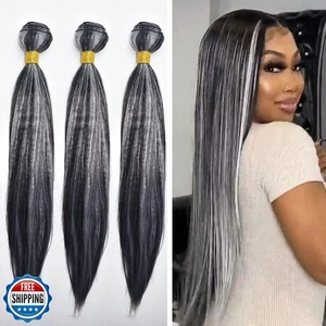 HeioWuio P4/Grey Straight Hair Bundle Brazilian Remy Extensions Ombre Tow To - Bild 1 von 5