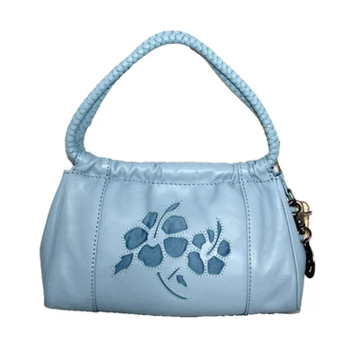 Bolsa de mão TOMMY BAHAMA Wave pequena hobo couro azul recorte floral estanho logotipo fob - Imagem 1 de 4