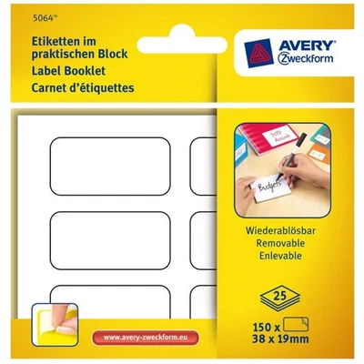 Avery Etiketten Block 150x Aufkleber 38x19mm Klebe-Zettel Beschriftung Haftnotiz - Bild 1 von 4