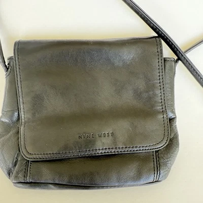 Винтажный Nine West 90-х черный кожаный маленький через плечо сумочка органайзер тонкий ремень - Изображение 1 из 4