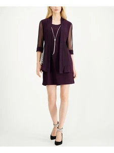 R&M RICHARDS PETITE Womens Purple Elbow Sleeve Open Front Cardigan Petites 12P - Picture 1 of 3