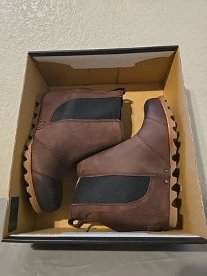 Botas anabela Sorel Lea wedge couro sequoia desgastado salto! Tamanho feminino EUA 9! - Imagem 1 de 4