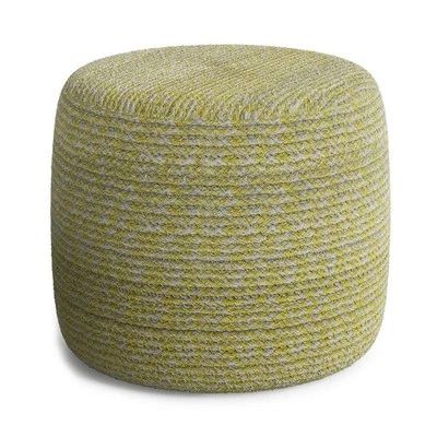 Pemberly Row Transitional Round Braided Pouf in Muted Yellow and Natural Cotton - Image 1 of 4