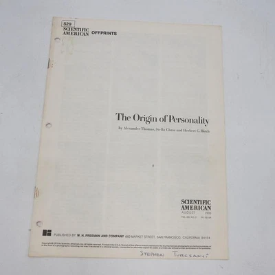 1970 Scientific American Offprint The Origin Of Personality - Image 1 of 2