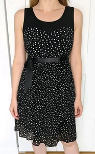 MOTHERHOOD Sleeveless Maternity Dress Black & White Dots Stretch Women's Size L - Picture 1 of 10