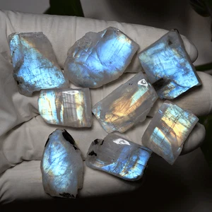 Bandeja Lunar ~ 8 Piezas Piedra Lunar Arco Iris Natural Alta Calidad Gema Pulida Losas de Cristal - Imagen 1 de 13