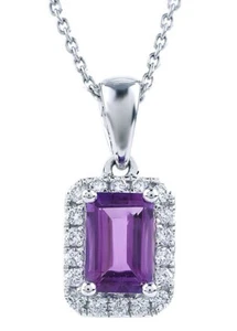 0.45ct Diamante Redondo Natural 14k Amatista Oro Blanco Boda Colgante - Imagen 1 de 3