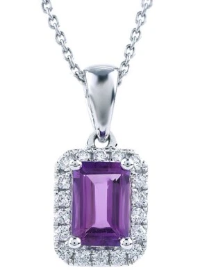 0.45ct Diamante Redondo Natural 14k Amatista Oro Blanco Boda Colgante - Imagen 1 de 3