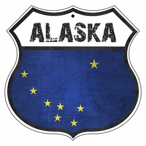 Letrero de metal de aluminio escudo nativos regalo decoración garaje bandera país carreteras Alaska - Imagen 1 de 1