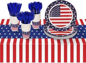 Memorial Day Party Supplies Tableware Paper Plates Silverware Cups 152 Pieces - Picture 1 of 11
