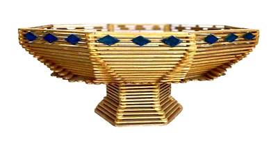 Vtg Unsigned Hand Created Folk Art Wooden Popsicle Stick Pedestal Bowl 11+ Long - Image 1 of 4