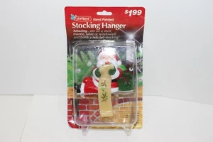 Vintage JoyBrite Christmas Santa Claus with Bear Stocking Hanger Holder Plastic - Picture 1 of 4