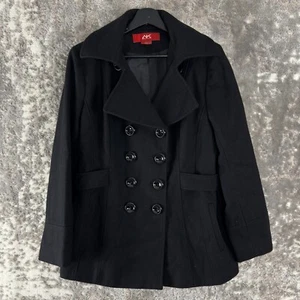 Anne Klein Sport Size L Wool Blend Outdoor Coat Black Long Sleeve Button Collar - Picture 1 of 9