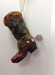 Botas Vaqueras Occidentales Adorno de Navidad - Óxido, Taupe y Verde Azulado - Imagen 1 de 4