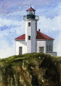 Faro de Cape Arago, Coos Bay, Oregon. Impresiones artísticas en acuarela de Gerald Hill - Imagen 1 de 1