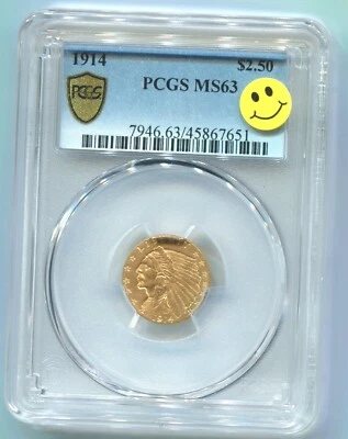 1914 1914-P $2.5 INDIAN PCGS MS63 MS-63 Premium Quality PQ KEY DATE !! - Image 1 of 4