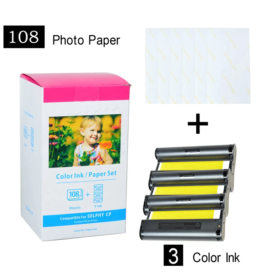 KP-108IN 3 Ink and 108 Paper Sheets for Canon Selphy CP1500 CP910 CP1300  Lot - Image 1 of 1