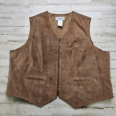 Jantzen Classic Vest Women 2X Brown Suede Leather Sleeveless Western Cowgirl VTG - Image 1 of 4