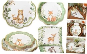 62 Piece Woodland Baby Shower Tableware Party Kit - 7 inch (16x) & 9 inch - Picture 1 of 7