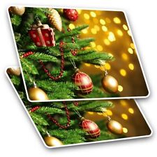 2 x Rectangle Stickers 10 cm - Christmas Tree Bauble Lights #2862