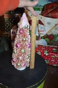 12.5" Pink Bottle Brush Christmas Tree Decorated Flocked Pastels Vintage A17 - Picture 1 of 8
