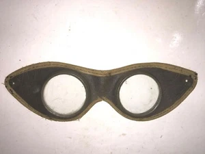Antique Vintage Goggles Leather Motorcycle Pilot Strap Old Plastic Lens Safety - Picture 1 of 4
