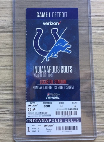 2017 Indianapolis Colts Official NFL Mint Season Ticket Stub - pick any game! Cover