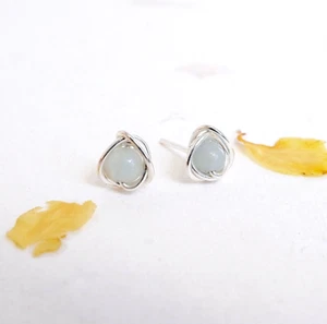 Amazonite Earrings Sterling Silver Stud Earrings Handmade Gift Wrapped - Picture 1 of 4