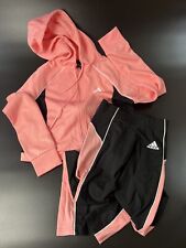 Adidas 2 Pc Track Sweat Suit Pink & Black Women's Size XS Hoodie & Tapered Pants