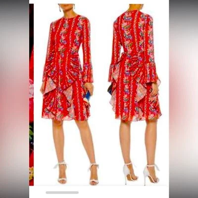 Vestido formal Mikael Aghal plisado con volantes estampado floral primavera Georgette 450$ 12 Foto 1 de 4