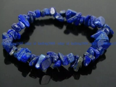 Elegant 5-8mm Blau Lapislazuli Chip Edelsteine Unregelmäßig Perlen Armband 19cm - Bild 1 von 4