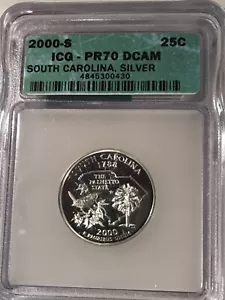 2000 S 25C Silver South Carolina State Quarter PR70DCAM ICG - Picture 1 of 2