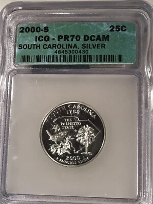 2000 S 25C Silver South Carolina State Quarter PR70DCAM ICG - Image 1 of 2
