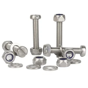 M2 M2.5 M3 Slotted Cheese Head Machine Screws Nyloc Nuts Washers Stainless Steel - Picture 1 of 20