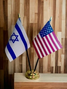 USA UND ISRAEL und TISCHFLAGGE SET 2 Flaggen plus BASIS 26 cm hoch USA - Bild 1 von 1