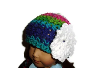 Colorido gorro de crochet sombrero de muñeca 18" ropa se adapta a American Girl flor blanca - Imagen 1 de 1
