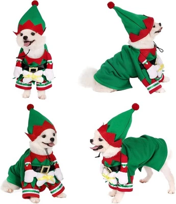 Yoption Navidad Elfo Perro Gato Disfraz con Sombrero, Divertido Mascota Navidad Invierno Fleec Foto 1 de 4