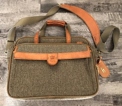 18” Hartmann Tweed Collection Outing Travel Vintage Duffel Bag Walnut Leather - Image 1 of 4