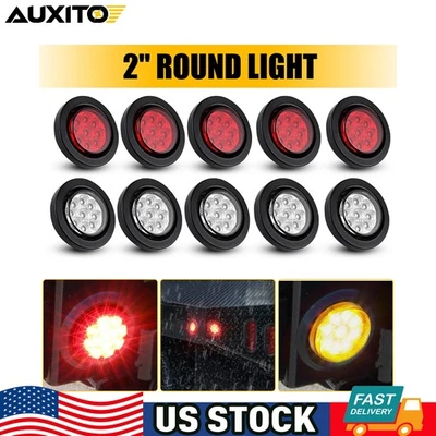 Lanterna traseira marcador lateral 9LED redonda branca/vermelha 10X 2" com ilhó para reboque caminhão - Imagem 1 de 4