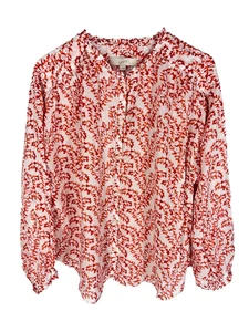 ANN TAYLOR LOFT Blouse Size Large Red White Floral Sheer Cotton Lyocell Top NEW - Picture 1 of 5