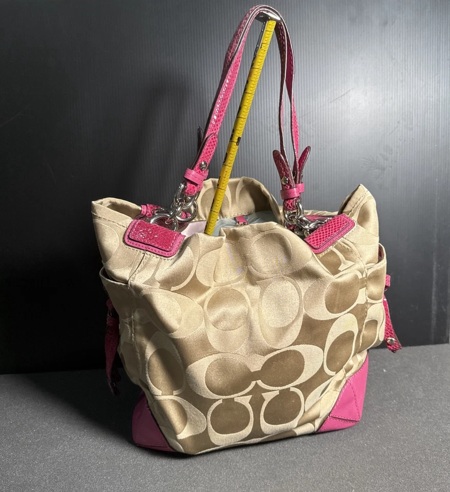 AUTÉNTICO Bolso de Hombro COACH LEGACY Mediano Lona Cuero Caqui Magenta 👜 Foto 1 de 1