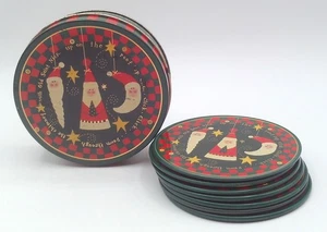 Giftco Christmas 3.5" Metal Coasters with Cork Backs in Matching Tin Container - Picture 1 of 7