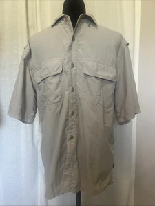EMS Eastern Mountain Sports Mens Small Taupe Khaki Beige Vented SS Nylon Shirt - Picture 1 of 6