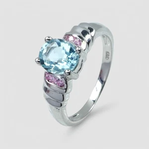 Anelli gioielli in argento sterling 925 acquamarina blu scintillante misura 0,85 ct 5,75 - Foto 1 di 10