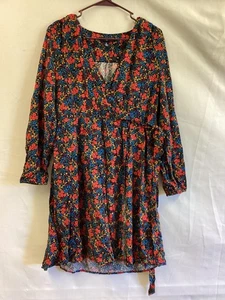 Gap Dress Womens Small Black Floral Long Sleeve Waist Tie Boho Rayon Fall - Picture 1 of 10
