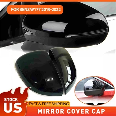 Par de cubiertas de espejo retrovisor lateral negro brillante para Mercedes-Benz Clase A A200 A220 Foto 1 de 4