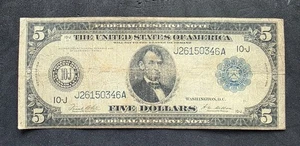 F-883B 1914 SERIE $ 5,00 DOLLAR GROSSER FEDERAL RESERVESCHEIN 23. DEZEMBER 1913 - Bild 1 von 2