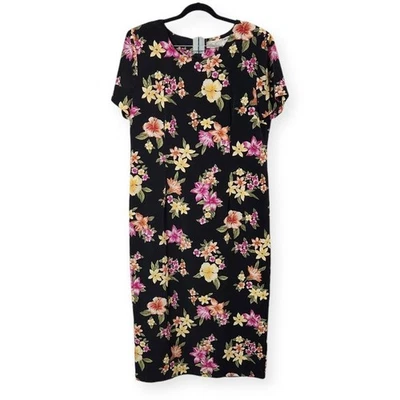 Kathie Lee Vintage Maxi Shift Dress Round Neck Short Sleeve Floral Size Large - Image 1 of 4