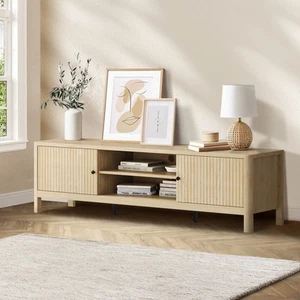 Oikiture TV Cabinet Entertainment Unit Stand Storage Shelves 160cm Natural - Picture 1 of 10